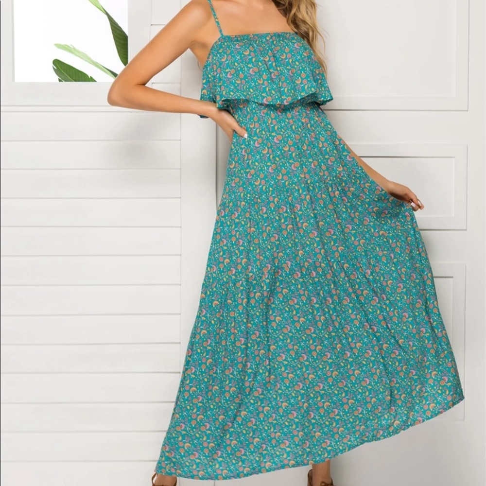 Ruffle Cami Boho Floral Gypsy Print Maxi Dress - Picture 12 of 16